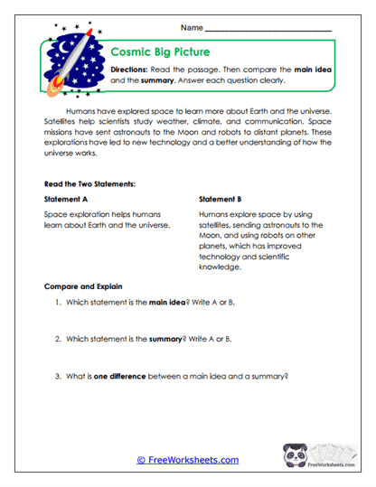 Cosmic Big Picture Worksheet