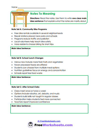 Notes To Meaning Worksheet