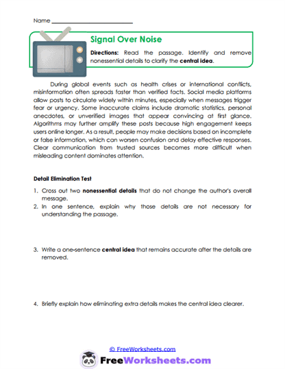 Signal Over Noise Worksheet