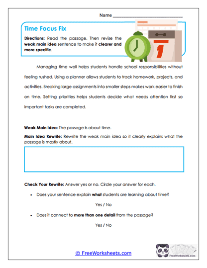 Time Focus Fix Worksheet