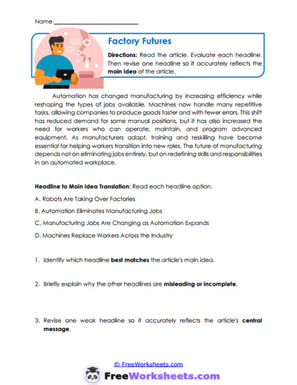 Factory Futures Worksheet