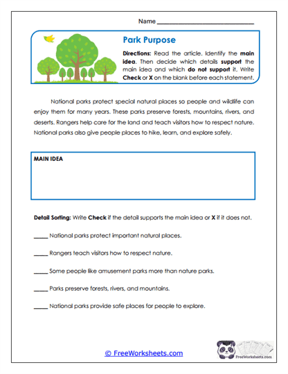 Park Purpose Worksheet