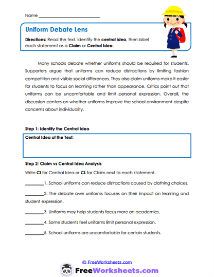 Uniform Debate Lens Worksheet