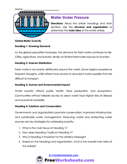 Water Under Pressure Worksheet