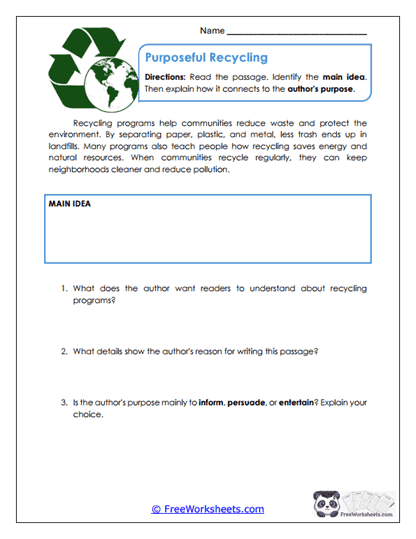 Purposeful Recycling Worksheet