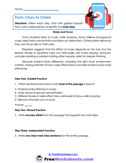 From Clues to Claim Worksheet