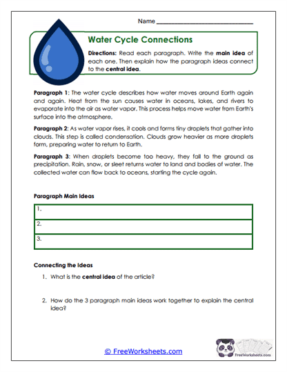 Water Cycle Connections Worksheet