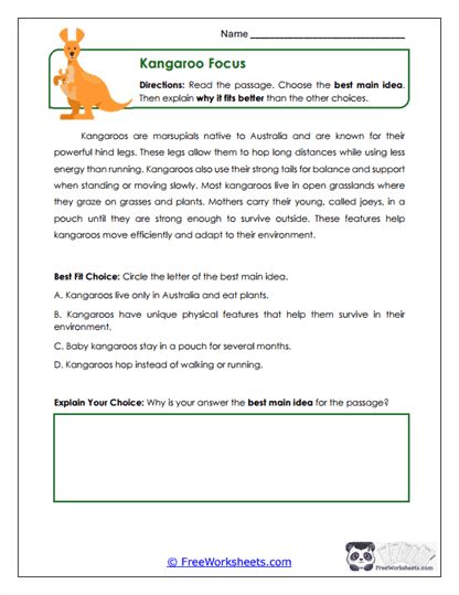 Kangaroo Focus Worksheet