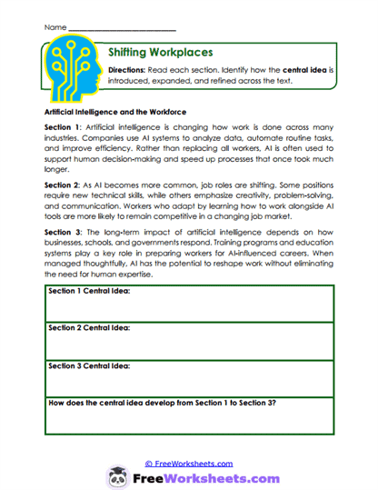 Shifting Workplaces Worksheet