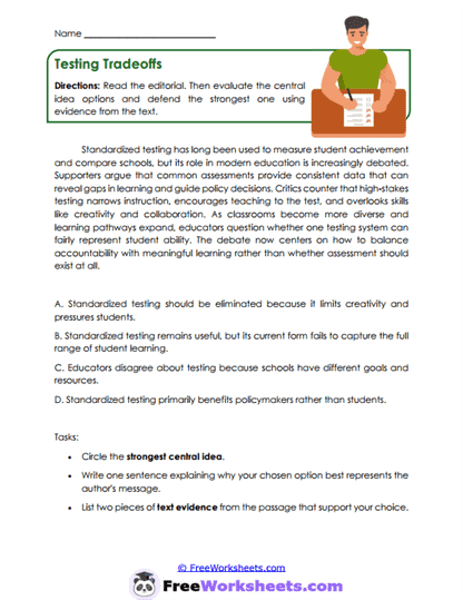 Testing Tradeoffs Worksheet