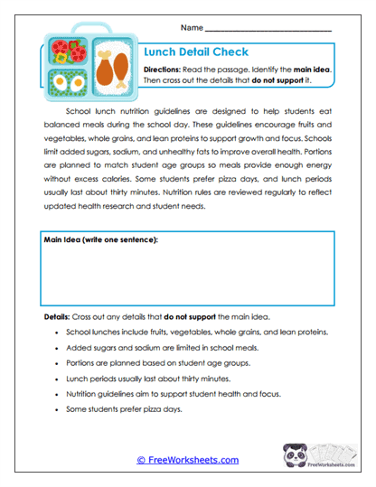 Lunch Detail Check Worksheet