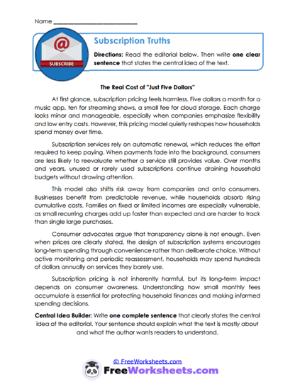 Subscription Truths Worksheet