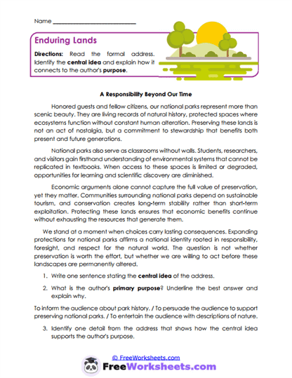 Enduring Lands Worksheet