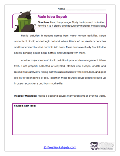 Main Idea Repair Worksheet