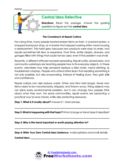 Central Idea Detective Worksheet