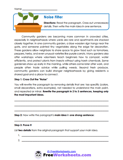Noise Filter Worksheet