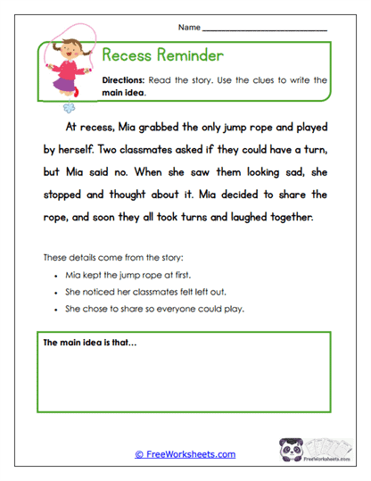Recess Reminder Worksheet
