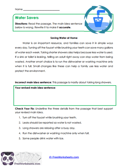 Water Savers Worksheet