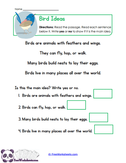 Bird Focus Worksheet