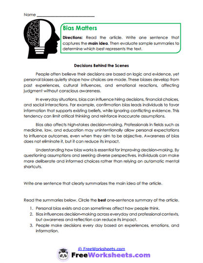 Bias Matters Worksheet