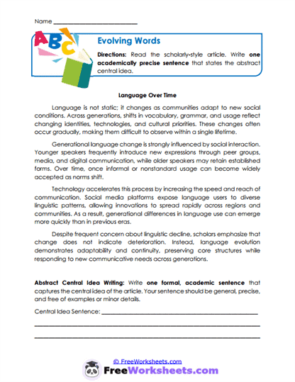 Evolving Words Worksheet
