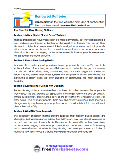 Borrowed Batteries Worksheet