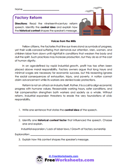 Factory Reform Worksheet