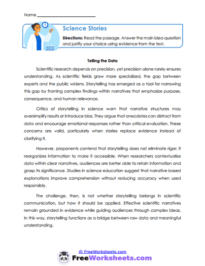 Science Stories Worksheet