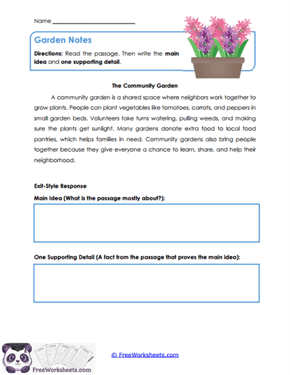 Garden Notes Worksheet