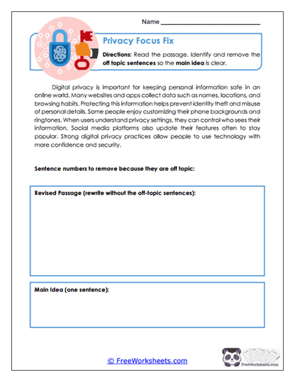 Snack Attack Message Worksheet
