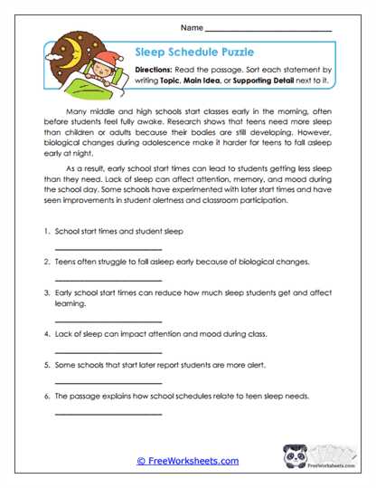 Sleep Schedule Puzzle Worksheet