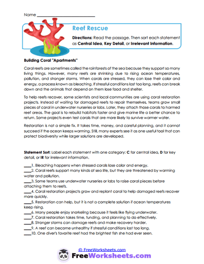 9th Grade Main Idea Worksheet Collection