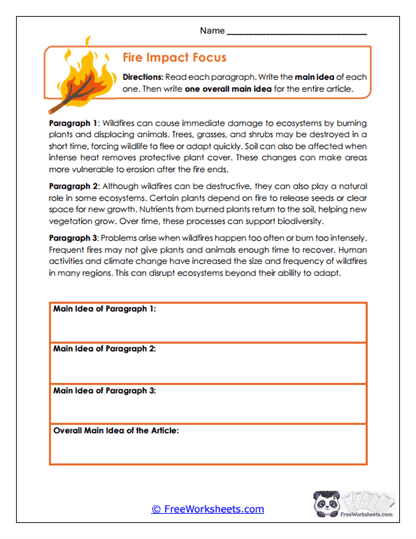 Fire Impact Focus Worksheet