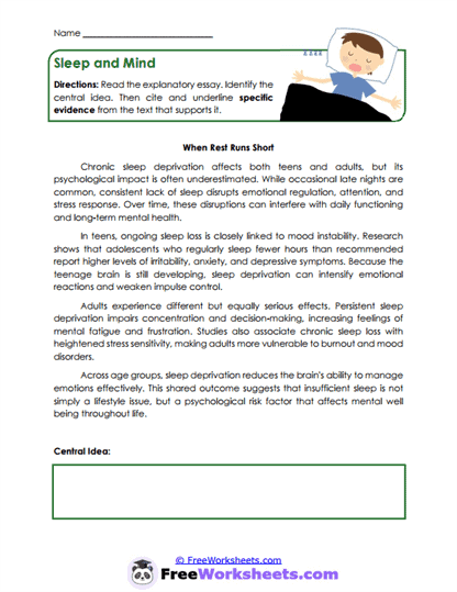 Sleep and Mind Worksheet