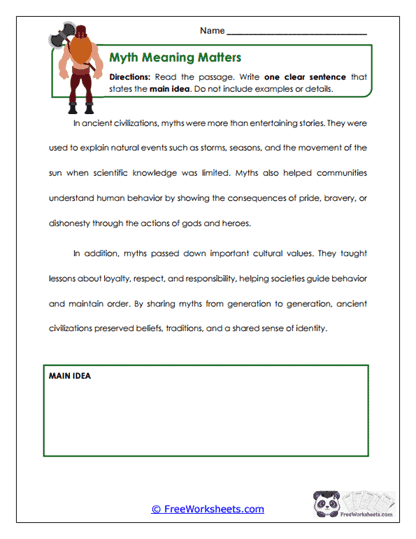 Myth Meaning Matters Worksheet