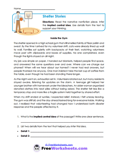 Shelter Stories Worksheet