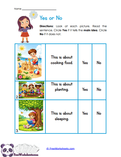 Yes or No Worksheet