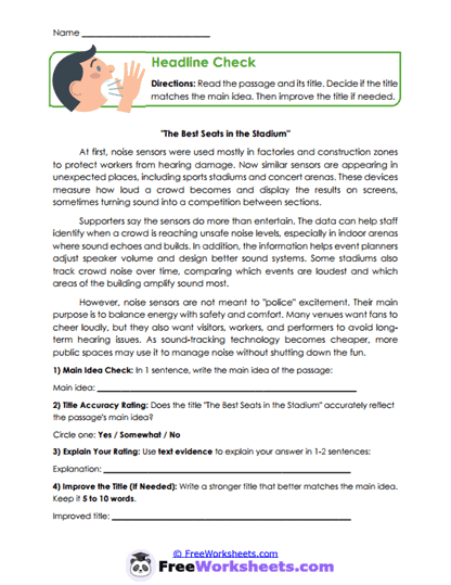 Headline Check Worksheet