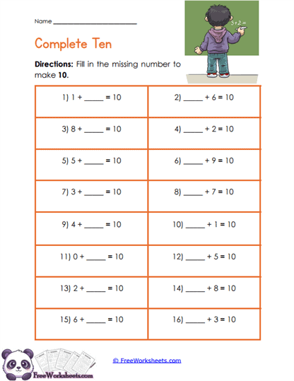 Ten Equations Worksheet