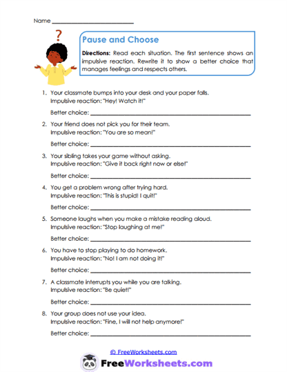 Better Choices Worksheet