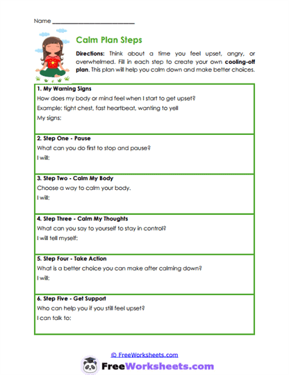 Calming Plan Worksheet