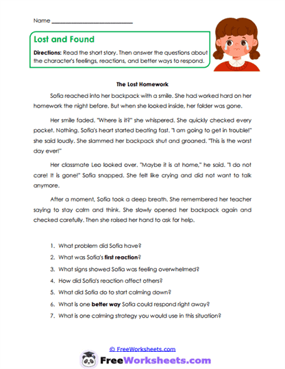 Homework Panic Worksheet