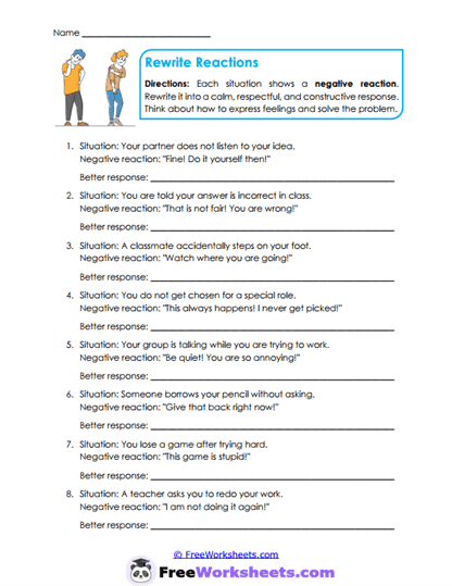 Response Rewrite Worksheet