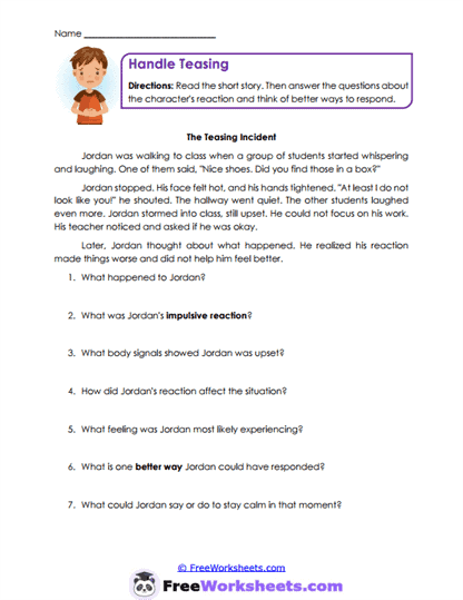 Teasing Response Worksheet
