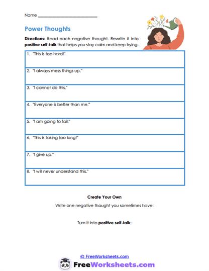 Stronger Thoughts Worksheet