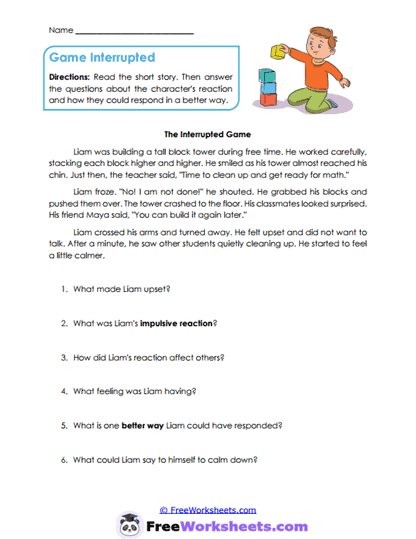 Interrupted Play Worksheet
