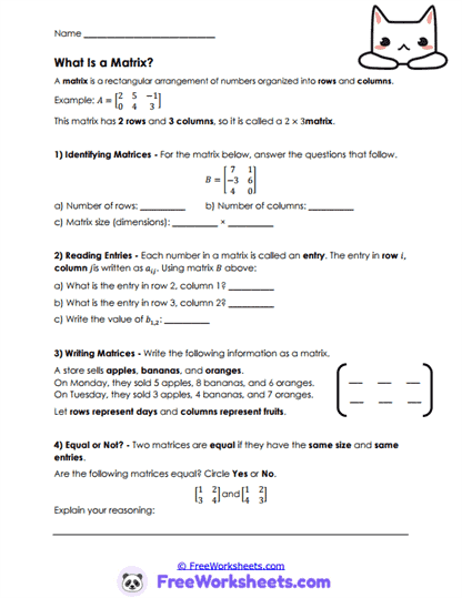 Matrix Products Worksheet