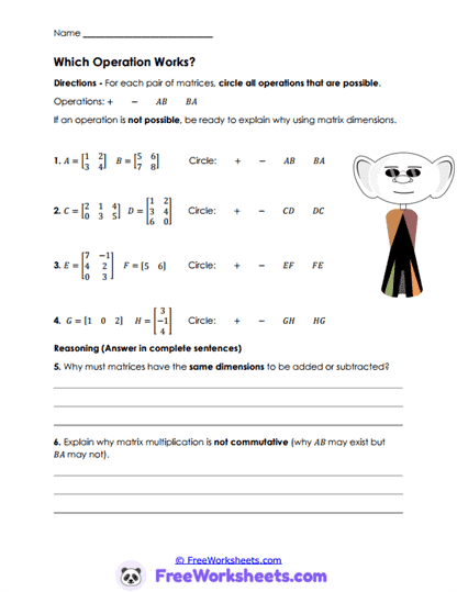 Matrix Mixing Worksheet
