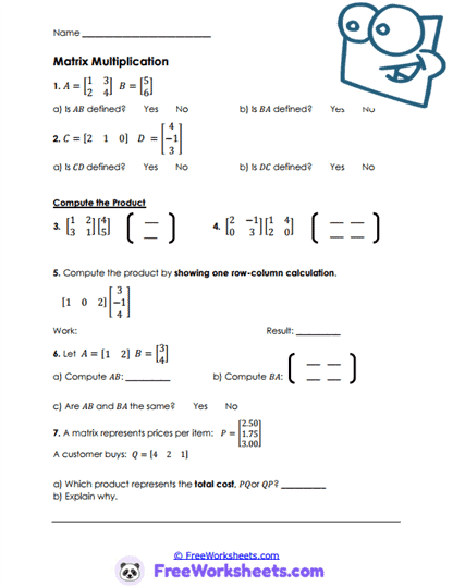 Matrix Inverses Worksheet