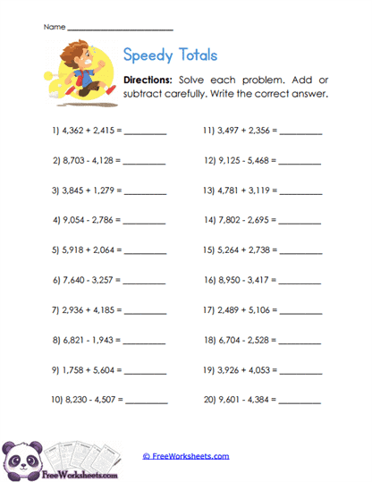 Calculation Sprint Worksheet
